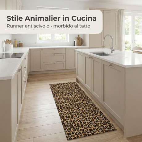 Tappeto Cucina Runner Leopardato Antiscivolo PVC 50 cm - Passatoia Tagliabile Made in Italy