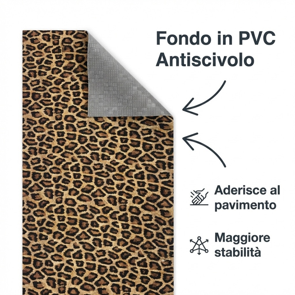 Tappeto Cucina Runner Leopardato Antiscivolo PVC 50 cm - Passatoia Tagliabile Made in Italy