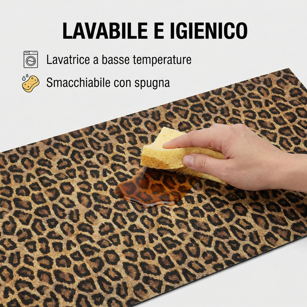 ALFOMBRA Corredor de cocina Antideslizante Corredor moteado de leopardo Hecho en Italia