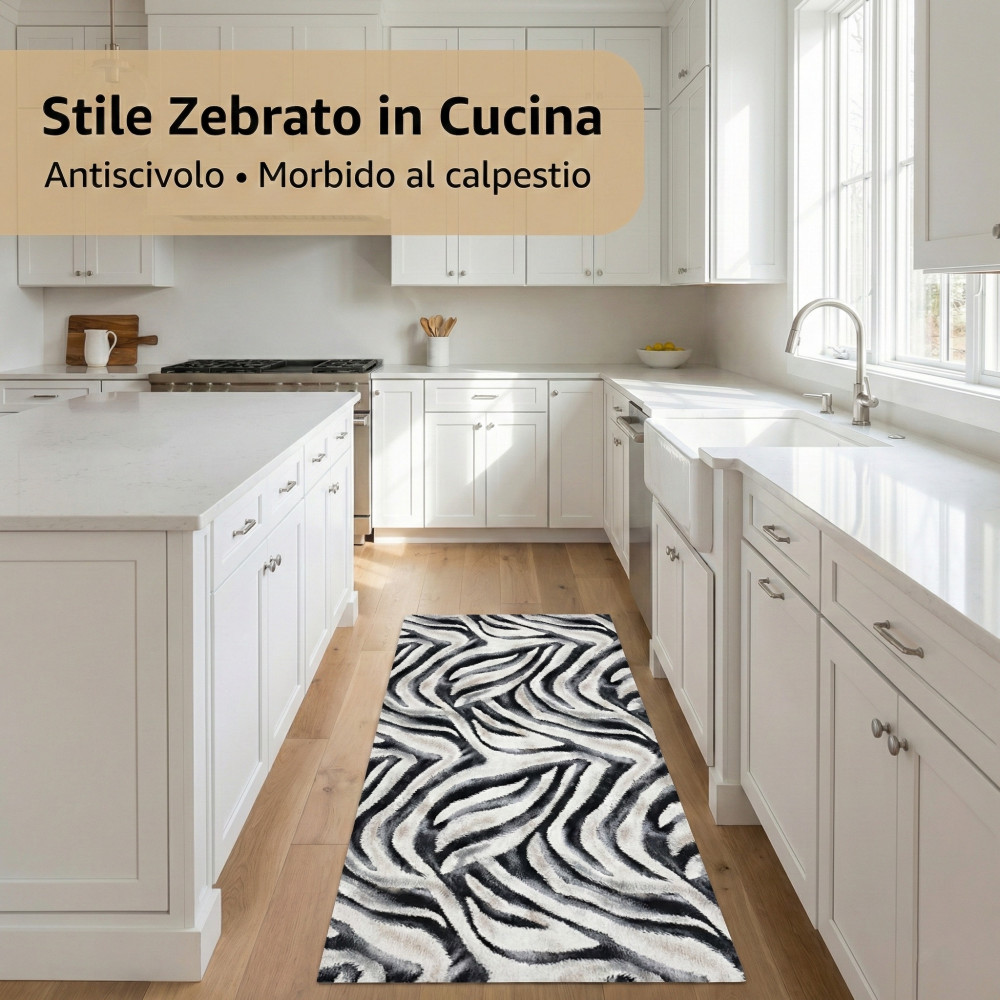 Tappeto Cucina Runner Zebrato Antiscivolo PVC 50 cm - Passatoia Tagliabile Made in Italy