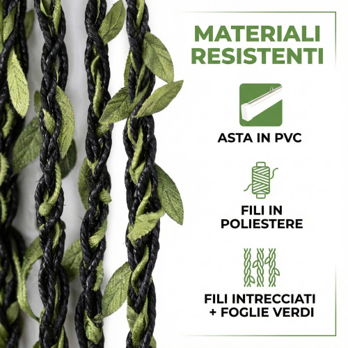 Tenda a Fili con Foglie Verdi per Porta e Finestra - Asta PVC e Fili Poliestere Decorativi