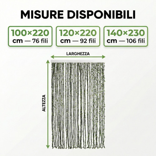 Tenda a Fili con Foglie Verdi per Porta e Finestra - Asta PVC e Fili Poliestere Decorativi