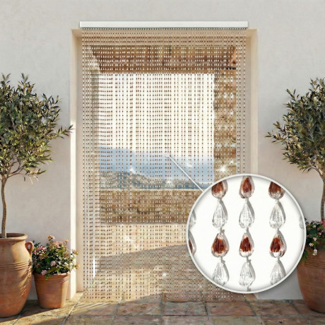 Tenda a Fili con Perline Marroni per Porta e Finestra - Asta PVC, Fili in Poliestere