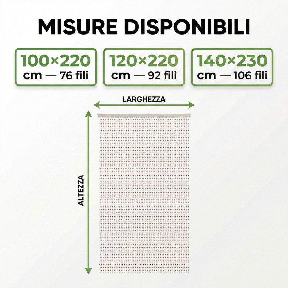 Tenda a Fili con Perline Marroni per Porta e Finestra - Asta PVC, Fili in Poliestere