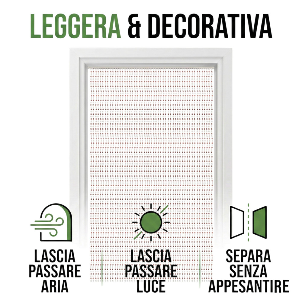 Tenda a Fili con Perline Marroni per Porta e Finestra - Asta PVC, Fili in Poliestere