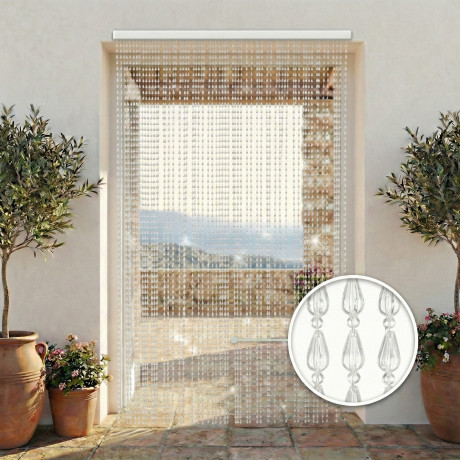 Cortina de alambre con cuentas transparentes para puertas y ventanas - varilla de PVC e hilos decorativos de poliéster