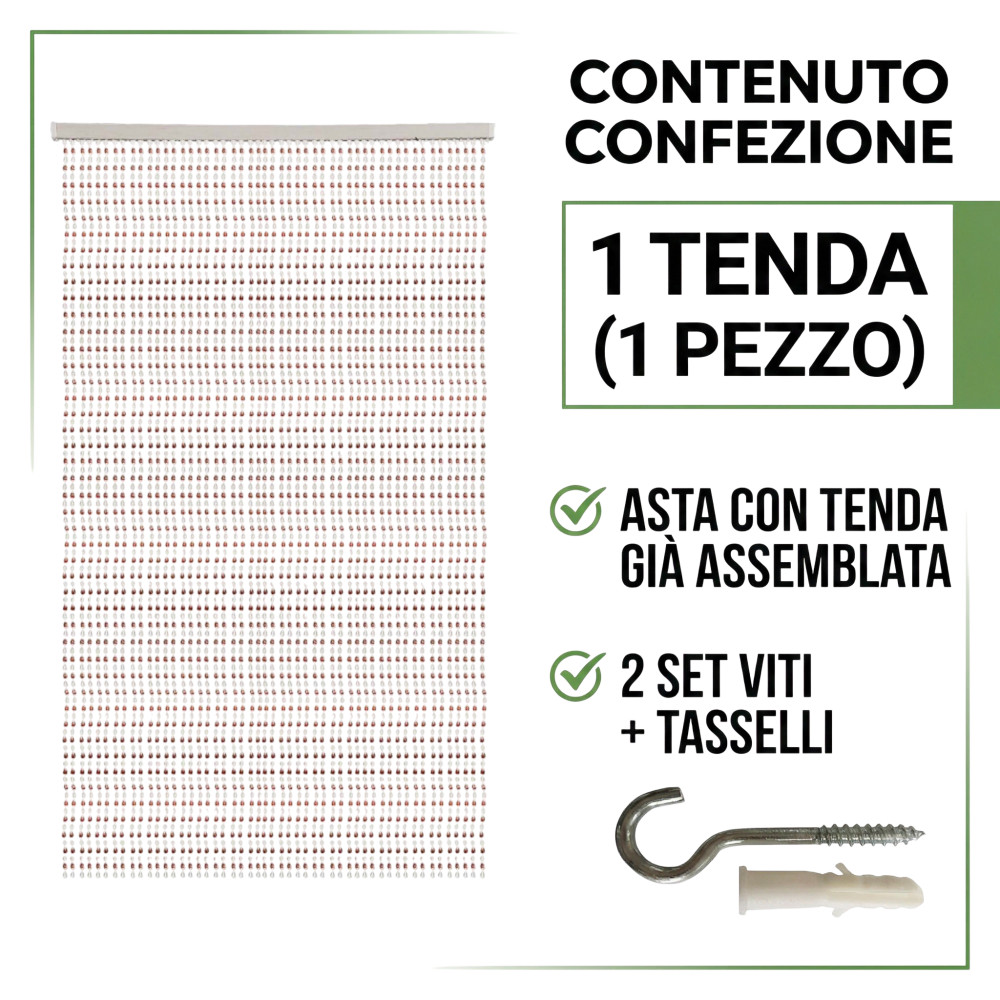 Tenda a Fili con Perline Marroni per Porta e Finestra - Asta PVC, Fili in Poliestere