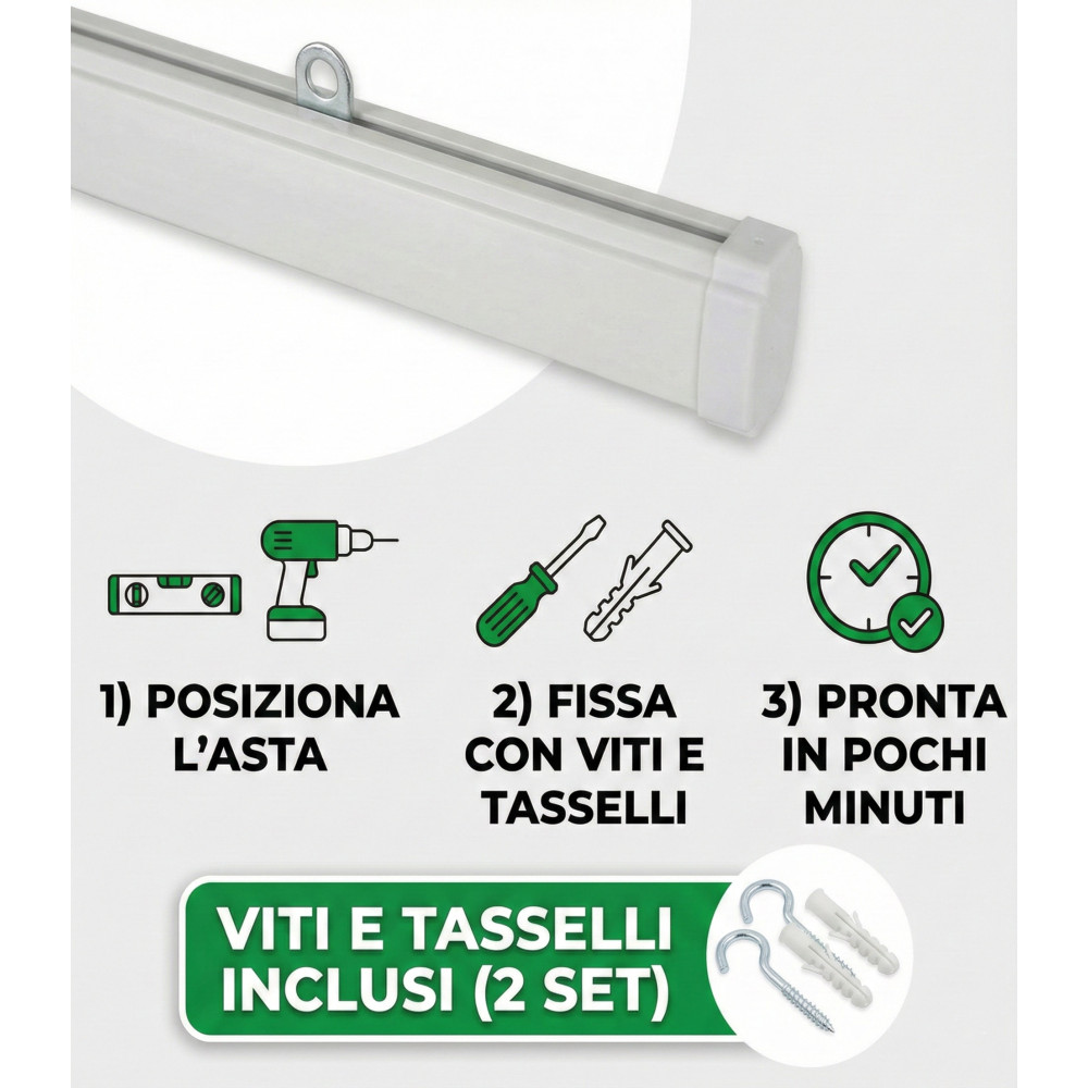 Tenda a Fili con Perline Trasparenti per Porta e Finestra - Asta PVC e Fili in Poliestere Decorativi