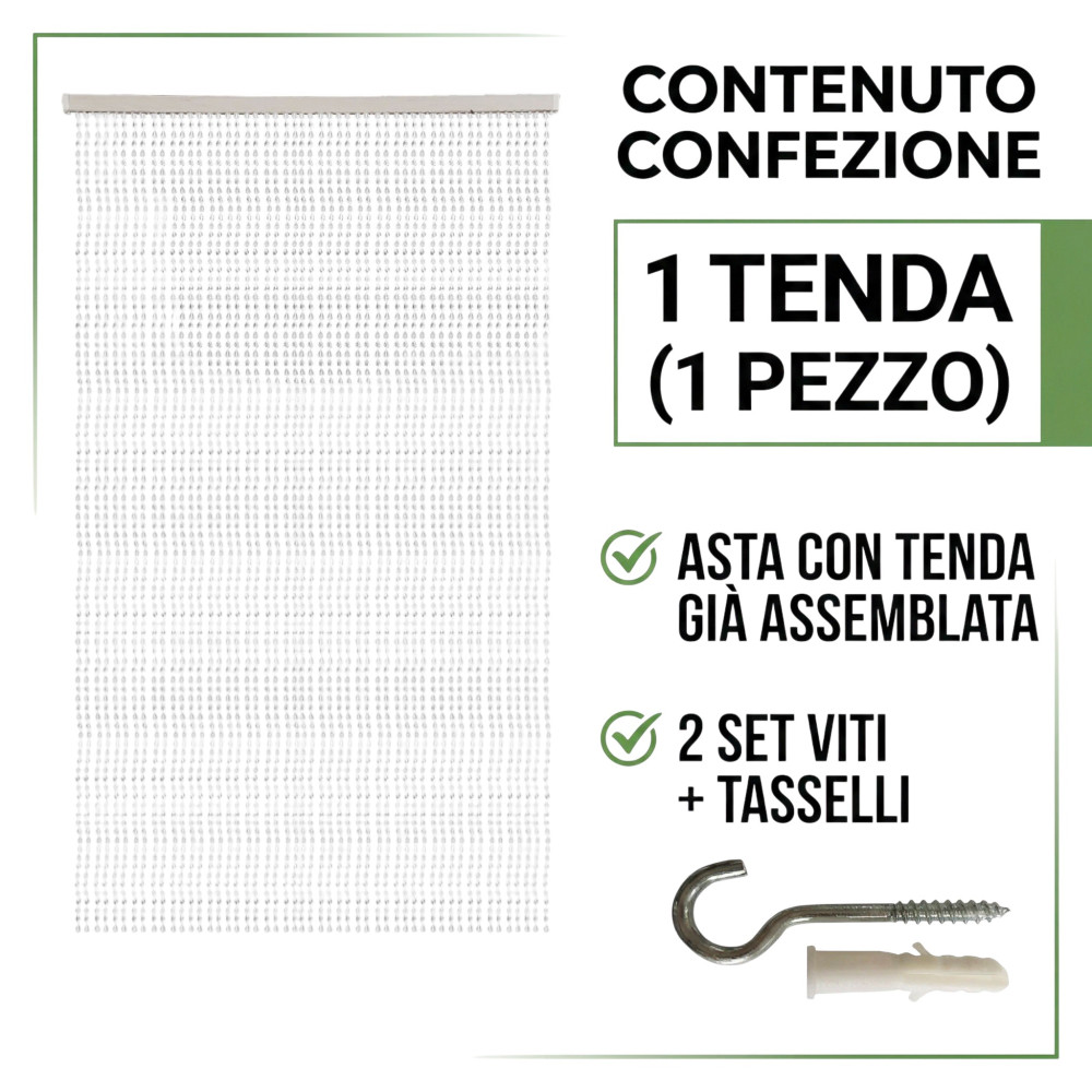Tenda a Fili con Perline Trasparenti per Porta e Finestra - Asta PVC e Fili in Poliestere Decorativi