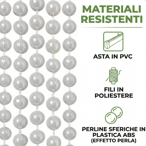 Tenda a Fili con Perline Bianche per Porta e Finestra – Asta PVC e Fili in Poliestere Decorativi