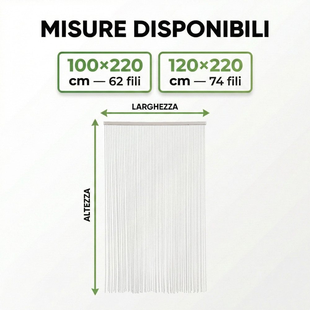 Tenda a Fili con Perline Bianche per Porta e Finestra – Asta PVC e Fili in Poliestere Decorativi