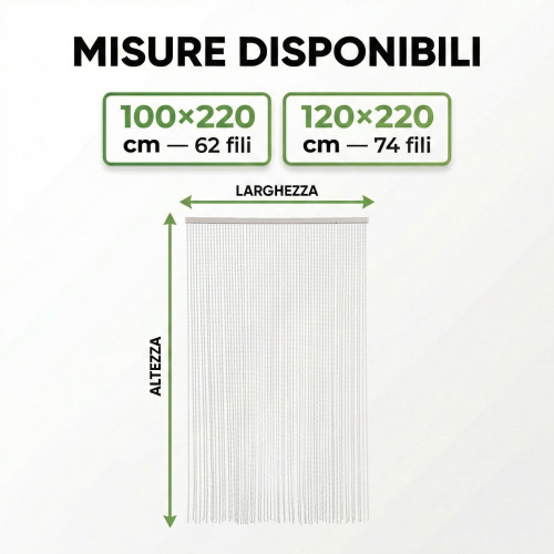 Tenda a Fili con Perline Bianche per Porta e Finestra – Asta PVC e Fili in Poliestere Decorativi