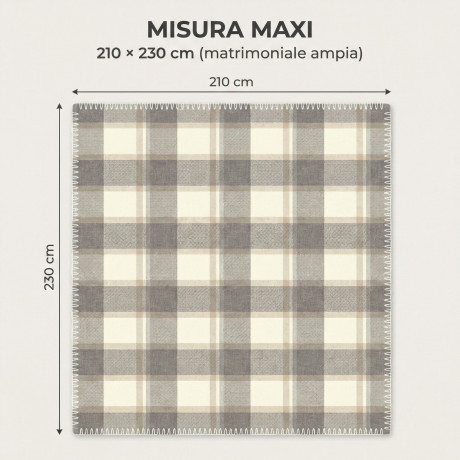 Plaid Coperta Scozzese Matrimoniale 210x230 - Doppio Lato Sherpa Agnello - Beige Tortora Morbido