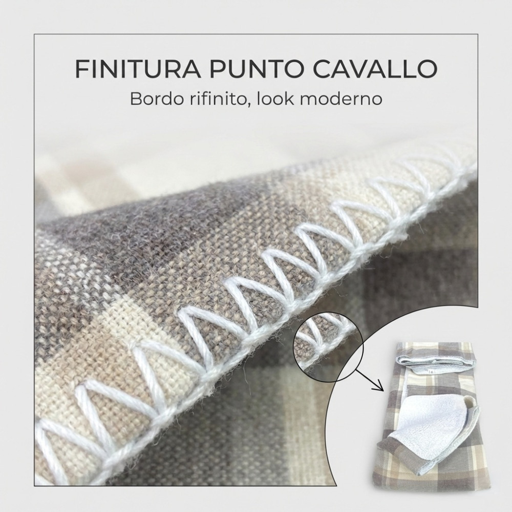 Plaid Coperta Scozzese Matrimoniale 210x230 - Doppio Lato Sherpa Agnello - Beige Tortora Morbido