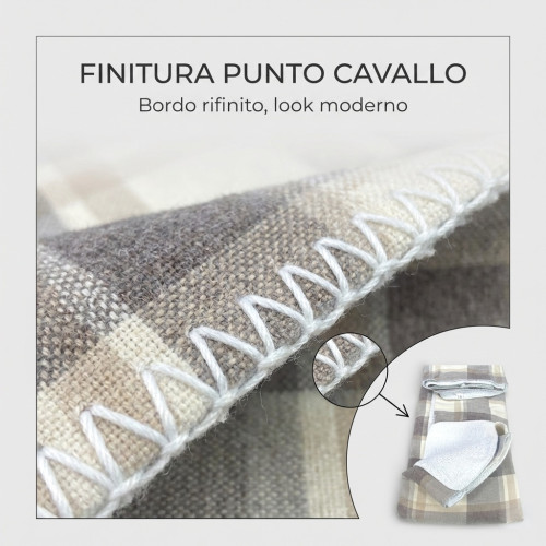 Plaid Coperta Scozzese Matrimoniale 210x230 - Doppio Lato Sherpa Agnello - Beige Tortora Morbido