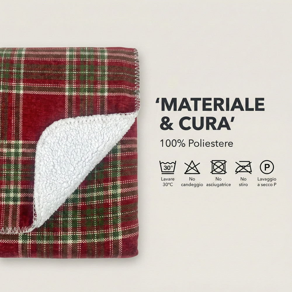 Plaid Double Scottish Blanket 210x230 – Doppelseitiges Sherpa-Lamm – Rot-Grün-Weich