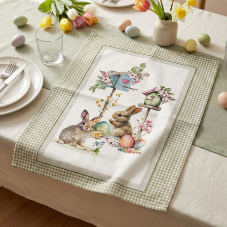 copy of Baumwoll-Küchentücher Set 5-teilig 50x70 cm – Blumen- und Katzenmuster – Made in Italy mit Knopfloch