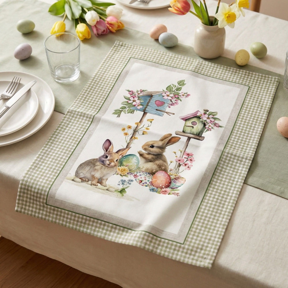 Strofinacci Cucina Pasquali Cotone Set 5 Pezzi 50x70 - Coniglietti e Uova - Made in Italy