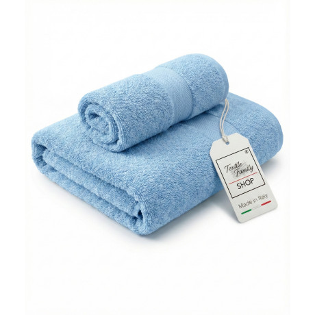 Coppia Asciugamani Viso e Ospite Celeste - Spugna 100% Cotone 450 g/m² Made in Italy