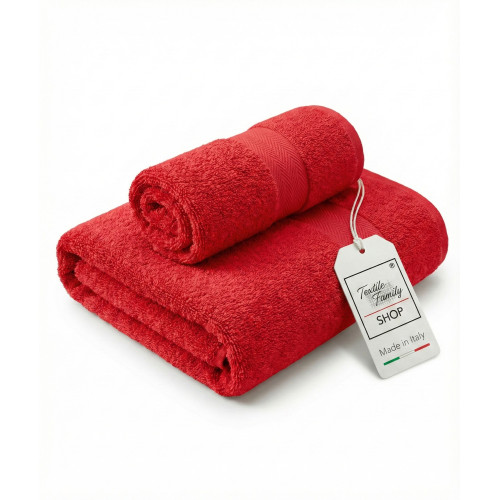 Coppia Asciugamani Viso e Ospite Rossi - Spugna 100% Cotone 450 g/m² Made in Italy