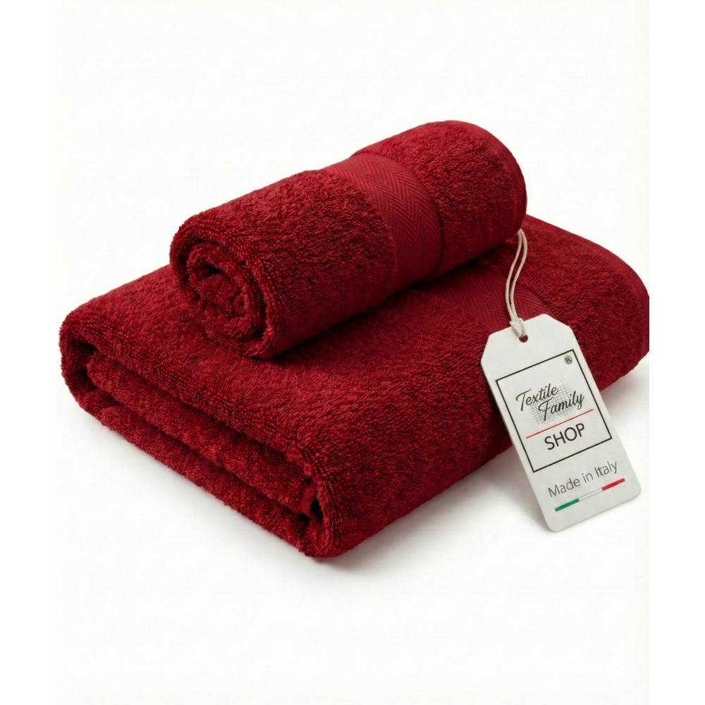 Coppia Asciugamani Viso e Ospite Bordeaux - Spugna 100% Cotone 450 g/m² Made in Italy