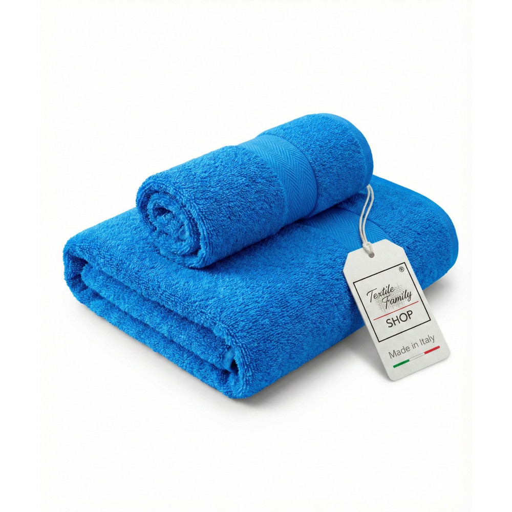 Coppia Asciugamani Viso e Ospite Bluette - Spugna 100% Cotone 450 g/m² Made in Italy