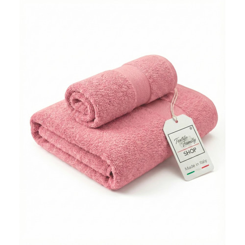 Coppia Asciugamani Viso e Ospite Rosa Antico - Spugna 100% Cotone 450 g/m² Made in Italy