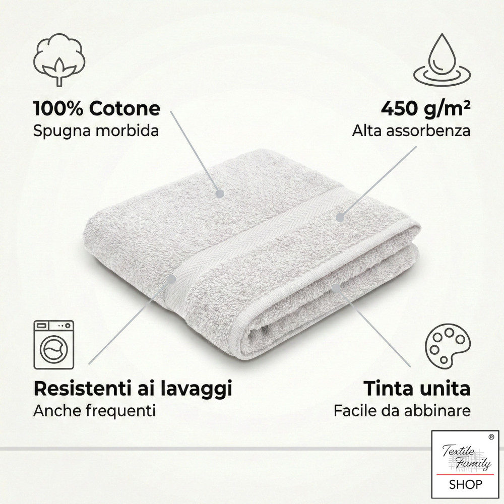 Coppia Asciugamani Viso e Ospite Tortora - Spugna 100% Cotone 450 g/m² Made in Italy