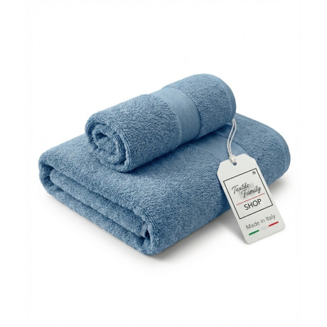 Coppia Asciugamani Viso e Ospite Acciaio - Spugna 100% Cotone 450 g/m² Made in Italy