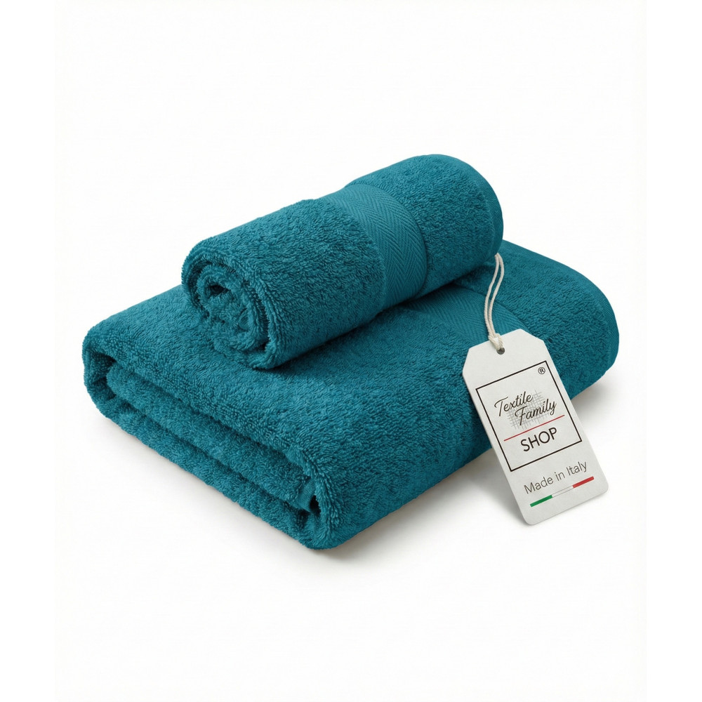 copy of Coppia Asciugamani Viso e Ospite in Spugna 100% Cotone 450 g/m² Verde Petrolio 60x110 e 40x60