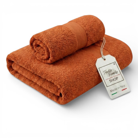 Coppia Asciugamani Viso e Ospite Terracotta - Spugna 100% Cotone 450 g/m² Made in Italy