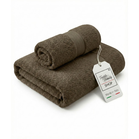 Coppia Asciugamani Viso e Ospite Taupè - Spugna 100% Cotone 450 g/m² Made in Italy