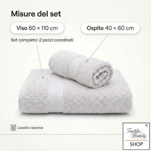 Coppia Asciugamani Viso e Ospite Fard - Spugna 100% Cotone 450 g/m² Made in Italy