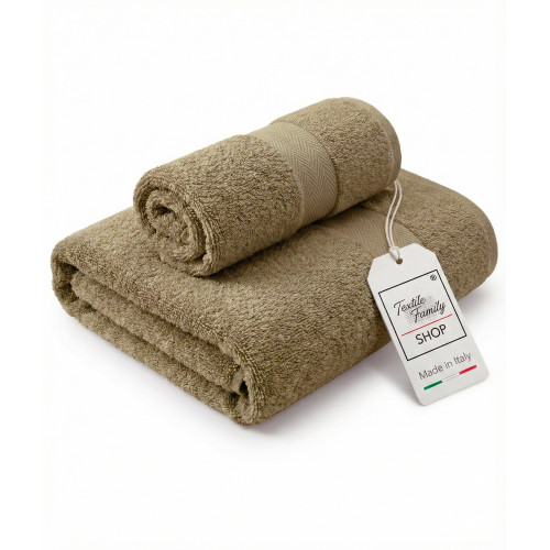 Pair of Beige Face and Guest Towels - 100% Cotton Terry 450 g/m² Made in Italy