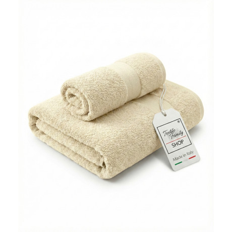 Coppia Asciugamani Viso e Ospite Ecrù - Spugna 100% Cotone 450 g/m² Made in Italy