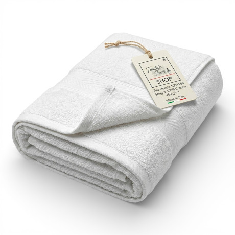 Telo Doccia Bianco 100x150 in Spugna 100% Cotone 450 g/m² Made in Italy