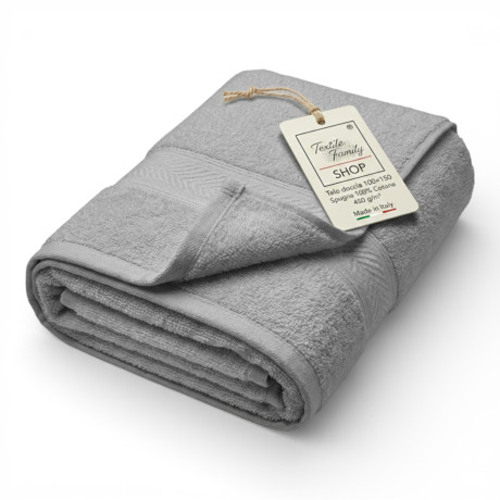 Telo Doccia Grigio 100x150 in Spugna 100% Cotone 450 g/m² Made in Italy