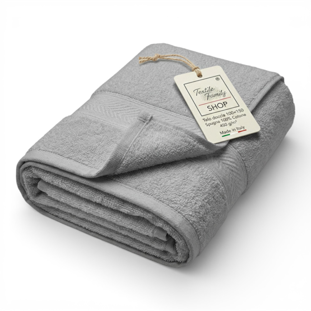 Telo Doccia Grigio 100x150 in Spugna 100% Cotone 450 g/m² Made in Italy