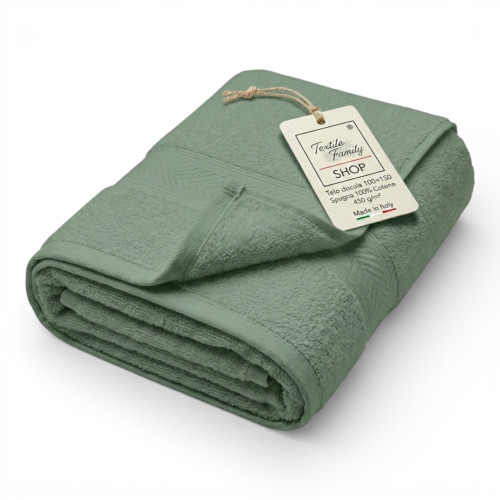 Telo Doccia Asparago 100x150 in Spugna 100% Cotone 450 g/m² Made in Italy