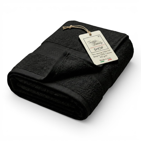 Telo Doccia Nero 100x150 in Spugna 100% Cotone 450 g/m² Made in Italy