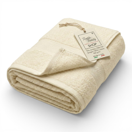 Telo Doccia Ecrù 100x150 in Spugna 100% Cotone 450 g/m² Made in Italy