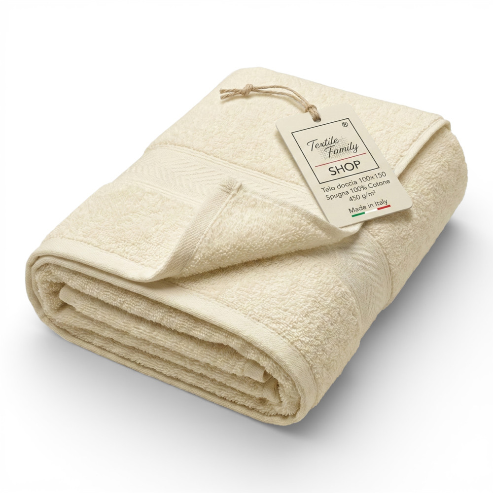 Telo Doccia Ecrù 100x150 in Spugna 100% Cotone 450 g/m² Made in Italy
