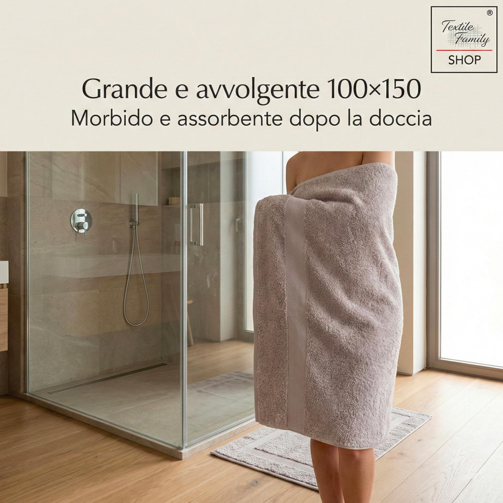 Telo Doccia Oliva 100x150 in Spugna 100% Cotone 450 g/m² Made in Italy