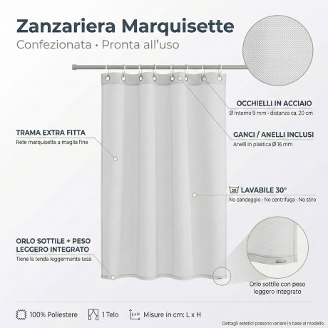 TENDA rete ZANZARIERA MARQUISETTE da esterno piombata in 8 misure diverse unito BEIGE