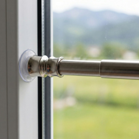 Coppia astine a pressione per tenda a vetro in ottone nichelato argento Tex, regolabili con ventose, Ø7/8 mm, Made in Italy