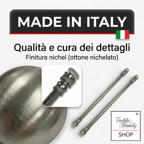 Coppia astine a pressione per tenda a vetro in ottone nichelato argento Tex, regolabili con ventose, Ø7/8 mm, Made in Italy