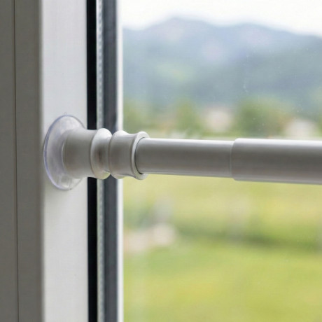 Paire de TIGES Tex WHITE ALUMINIUM RESSORT pression RÉGLABLE Pour rideaux en verre