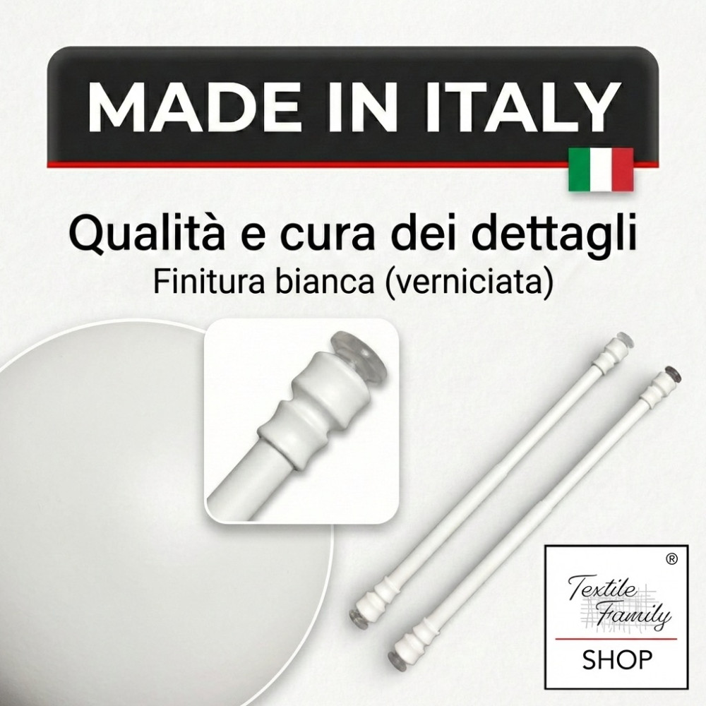 Paire de TIGES Tex WHITE ALUMINIUM RESSORT pression RÉGLABLE Pour rideaux en verre