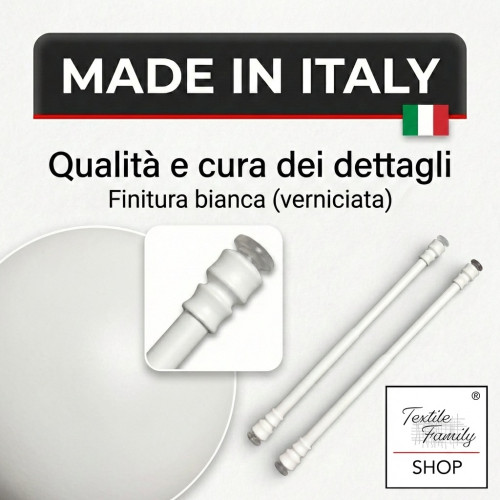 Paire de TIGES Tex WHITE ALUMINIUM RESSORT pression RÉGLABLE Pour rideaux en verre