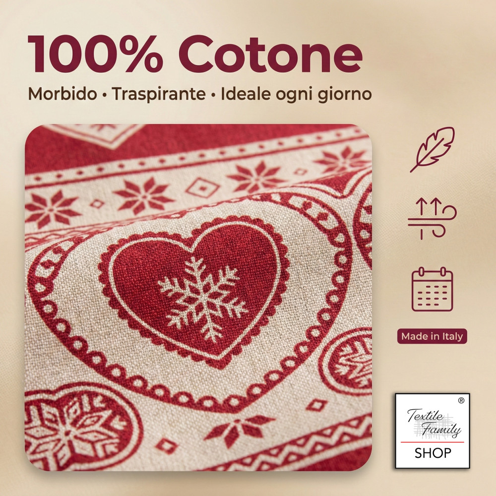 Copripiumino Cuore e Baita Rosso Cotone 100% Made in Italy - con Patella 40 cm e Federe Disegno Piazzato